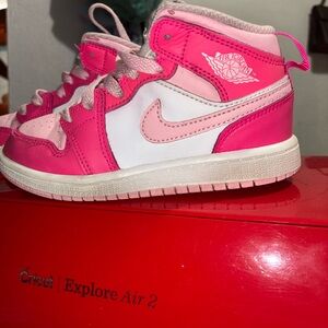 Nike Pink and White Air Force Ones    Kids 12